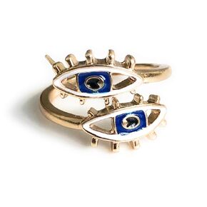SIFRIMANIA Adjustable Enamel Double Evil Eye Ring for Women Religious Jewelry