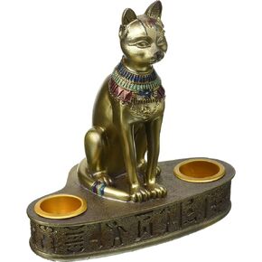 Design Toscano QL194545 Altar of the Cat Diety Bastet Egyptian Candle Holder, 4 inches wide, 5 inches tall, Handcast Polyresin, Bronze Finish