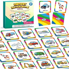 Aizweb Match Game,Memory Game, Vehicle 48 Pcs Toddler Card Games for Kids Ages 3 4 5 6,Flash Cards for Preschool Kindergarten Learning Activities,Educational Toys Homechool Supplies