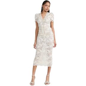Self Portrait Women's Cream Cord Lace V Neck Midi Dress in Kuwait