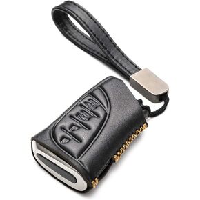 Vitodeco Genuine Leather Smart Key Fob Case Compatible with Lexus RX, Lexus ES, Lexus UX, Lexus NX, Lexus GX, Lexus LX, Lexus TX (4-Button, Black/Red)