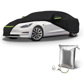 Waterproof Car Cover for Tesla Model 3 Ultra Light Easy to Install All-Weather Protection,with Zipper Door