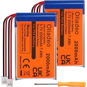 2-Pack PS4 Controller Battery Replacement: Compatible with Dualshock 4 Battery - Playstation 4 Controller Battery - for Sony PS4 Pro Slim LIP1522 KCR1410 CUH-ZCT1U CUH-ZCT2U with Tool 2000mAh 3.7V