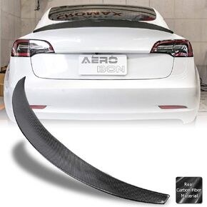 AeroBon Real Carbon Fiber Trunk Spoiler Wing Compatible with 2017-2023 Tesla Model 3 Spoiler (Big)