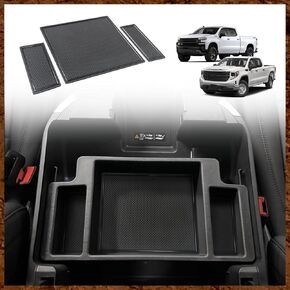 Center Console Organizer Compatible with 2022-2024 Chevy Silverado/GMC Sierra 1500 and 2024 Silverado/Sierra 2500HD 3500HD Armrest Storage Box (Console Organizer & Mats Set)