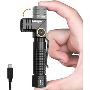 EDC Flashlight Rechargeable, 90 Degree Flashlight with Magnet 400 High Lumens NICRON L74 Mini Flashlight Compatiable with AAA Battery Pocket Penlight for Night Working, Camping, Outdoor, Emergency