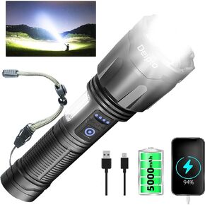 Rechargeable Flashlights High Lumens, Super Bright Flashlight 9000000 lumens with 7 Modes, IP54 Waterproof Tactical Flashlights for Home Camping Emergencies Running