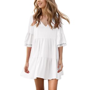 Girls Casual Dresses Loose Neck Oversized Half Sleeve Knee Length Swing Shift Big Kids Dresses for Girls