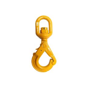 Indusco 47400827 Grade 80 Drop Forged Steel Swivel Self-Locking Hook, Painted Finish, 3/8" Trade, 7100 lbs Working Load Limit, Yellow