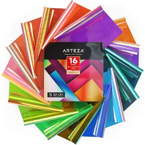 Arteza Holographic Self Adhesive Vinyl, 12x12 Inch, Set of 8, Blue & Green Opal Craft Sheets, Easy to Cut & Weed, for Indoor & Outdoor Projects, Compatible with Most Craft Cutters