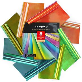 Arteza Holographic Self Adhesive Vinyl, 12x12 Inch, Set of 8, Blue & Green Opal Craft Sheets, Easy to Cut & Weed, for Indoor & Outdoor Projects, Compatible with Most Craft Cutters