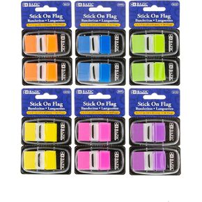 BAZIC Neon Page Markers Dispensers 1x1.7 Neon Colored PET Flag Index Tabs, Page Marker Bookmarks File Tab (60 Flags/Pack), 6-Packs