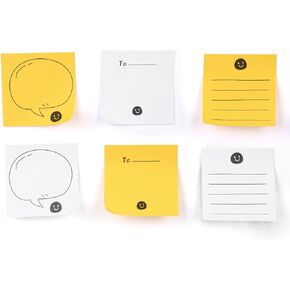 EOOUT Cute Sticky Notes, 3x3 Inches, 6 Pads, 540 Sheets, Unique Design Self-Stick Post for School Supplies, Strong Adhesive, Smiling Face Reminder Post