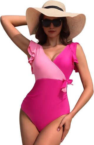 Women's Slimming One Piece Swimsuit Ruffle Wrap Swimwear Tummy Control V Neck Bathing Suit(1-S, 2-M, 3-L, 4-XL in Saudi Arabia