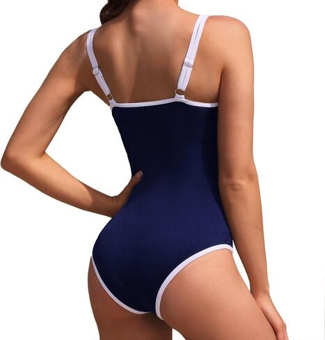 Women's One Piece Swimsuit Color Block Sport Swimwear Ribbed High Cut Bathing Suits (1-S, 2-M, 3-L, 4-XL) in Saudi Arabia