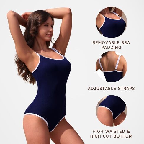 Women's One Piece Swimsuit Color Block Sport Swimwear Ribbed High Cut Bathing Suits (1-S, 2-M, 3-L, 4-XL) in Saudi Arabia
