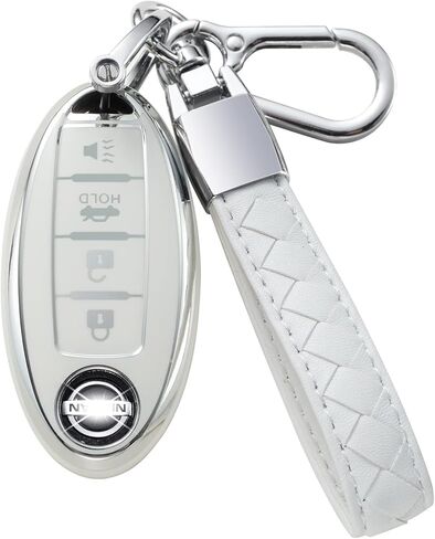 متوافق مع غطاء مفتاح Nissan Key Fob مع حبل جلدي، غطاء حماية لمفتاح السيارة لمفتاح Nissan Altima Rogue Sentra Pathfinder الذكي عن بعد، أسود in Kuwait
