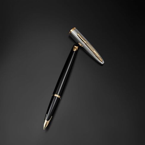 قلم حبر Waterman Carène Marine Amber، بني لامع وأسود مع مشبك ذهبي 23 قيراط، سن رفيع مع خرطوشة حبر زرقاء، صندوق هدايا in Kuwait