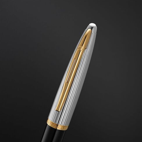 قلم حبر Waterman Carène Marine Amber، بني لامع وأسود مع مشبك ذهبي 23 قيراط، سن رفيع مع خرطوشة حبر زرقاء، صندوق هدايا in Kuwait