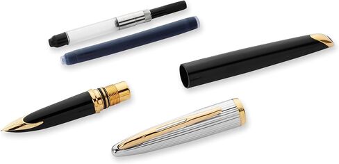 قلم حبر Waterman Carène Marine Amber، بني لامع وأسود مع مشبك ذهبي 23 قيراط، سن رفيع مع خرطوشة حبر زرقاء، صندوق هدايا in Kuwait