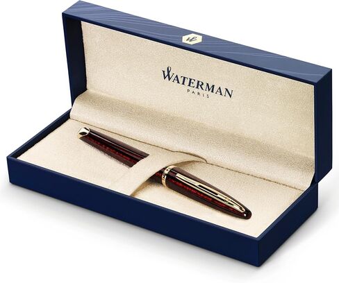 Waterman Carène Deluxe Fountain Pen, Gloss Black & Silver Plated with 23k Gold Clip, Fine Nib with Blue Ink Cartridge, Gift Box in Saudi Arabia