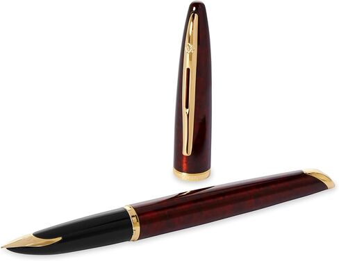 Waterman Carène Deluxe Fountain Pen, Gloss Black & Silver Plated with 23k Gold Clip, Fine Nib with Blue Ink Cartridge, Gift Box in Saudi Arabia
