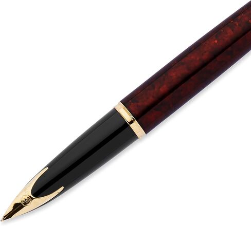 Waterman Carène Deluxe Fountain Pen, Gloss Black & Silver Plated with 23k Gold Clip, Fine Nib with Blue Ink Cartridge, Gift Box in Saudi Arabia