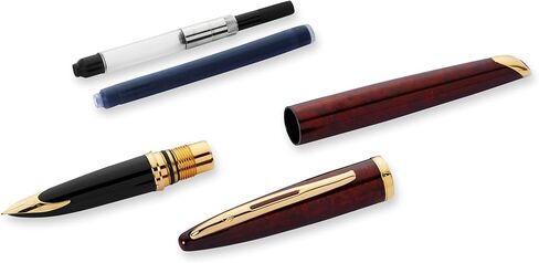 Waterman Carène Deluxe Fountain Pen, Gloss Black & Silver Plated with 23k Gold Clip, Fine Nib with Blue Ink Cartridge, Gift Box in Saudi Arabia