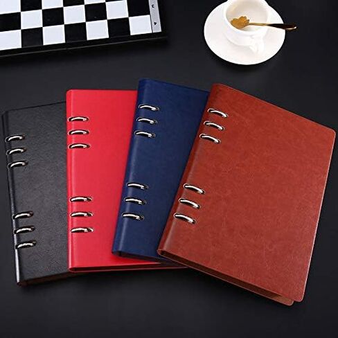 Ailifly Business Office Student Openwork PU Leather Metal Binder Hardcover Spiral Refillable 6 Ring Journal Personal Planner Notebook (Black, A5) in Saudi Arabia