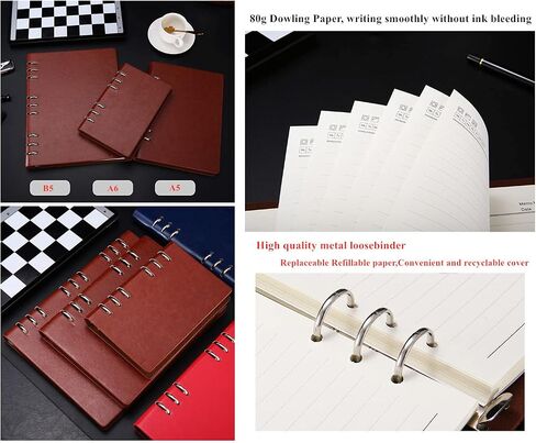 Ailifly Business Office Student Openwork PU Leather Metal Binder Hardcover Spiral Refillable 6 Ring Journal Personal Planner Notebook (Black, A5) in Saudi Arabia