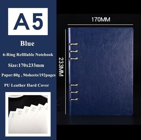 Ailifly Business Office Student Openwork PU Leather Metal Binder Hardcover Spiral Refillable 6 Ring Journal Personal Planner Notebook (Black, A5) in Saudi Arabia
