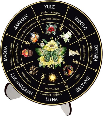 WBQMUNY Wheel of The Year Wood Sign 10",Sabbats Pagan Sign Witches Runes Wood Engraved Board Wiccan Holidays,Wicca Calendar,Yule Altar, Celestial Sign,Vintage Handmade Tabletop Ornament Decor (BT296) in Kuwait