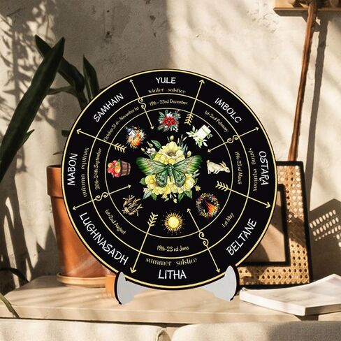 WBQMUNY Wheel of The Year Wood Sign 10",Sabbats Pagan Sign Witches Runes Wood Engraved Board Wiccan Holidays,Wicca Calendar,Yule Altar, Celestial Sign,Vintage Handmade Tabletop Ornament Decor (BT296) in Kuwait