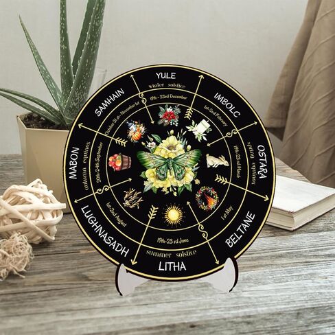 WBQMUNY Wheel of The Year Wood Sign 10",Sabbats Pagan Sign Witches Runes Wood Engraved Board Wiccan Holidays,Wicca Calendar,Yule Altar, Celestial Sign,Vintage Handmade Tabletop Ornament Decor (BT296) in Kuwait