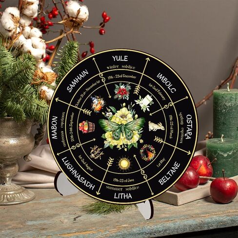 WBQMUNY Wheel of The Year Wood Sign 10",Sabbats Pagan Sign Witches Runes Wood Engraved Board Wiccan Holidays,Wicca Calendar,Yule Altar, Celestial Sign,Vintage Handmade Tabletop Ornament Decor (BT296) in Kuwait