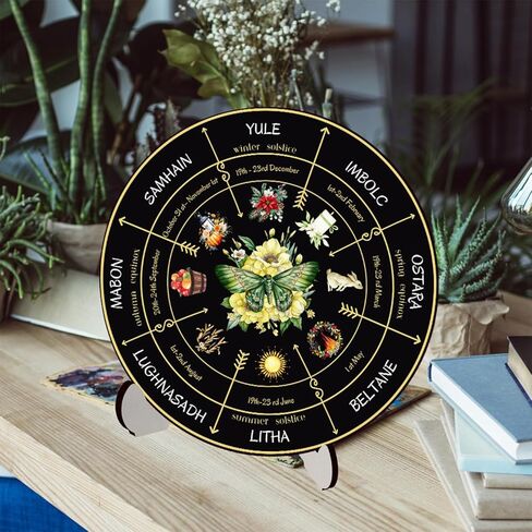 WBQMUNY Wheel of The Year Wood Sign 10",Sabbats Pagan Sign Witches Runes Wood Engraved Board Wiccan Holidays,Wicca Calendar,Yule Altar, Celestial Sign,Vintage Handmade Tabletop Ornament Decor (BT296) in Kuwait
