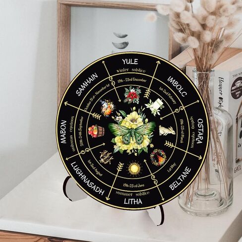 WBQMUNY Wheel of The Year Wood Sign 10",Sabbats Pagan Sign Witches Runes Wood Engraved Board Wiccan Holidays,Wicca Calendar,Yule Altar, Celestial Sign,Vintage Handmade Tabletop Ornament Decor (BT296) in Kuwait