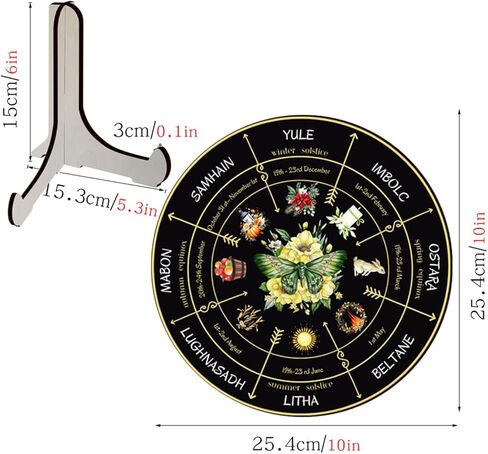 WBQMUNY Wheel of The Year Wood Sign 10",Sabbats Pagan Sign Witches Runes Wood Engraved Board Wiccan Holidays,Wicca Calendar,Yule Altar, Celestial Sign,Vintage Handmade Tabletop Ornament Decor (BT296) in Kuwait
