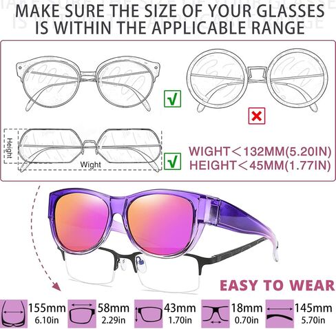 SHEEN KELLY 2 PCS TR90 Polarized Oversized Fit over Sunglasses Over Glasses With Cat Eye Frame for Women & Men Lightweight Glasses in Saudi Arabia