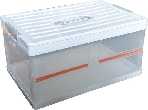 Clear Foldable Storage Bins with Lids Plastic Collapsible Box Portable Stackable Grocery Books Container Folding Latching Crate for Indoor Outdoor Car Trunk (All White) in Saudi Arabia