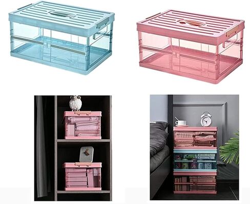 Clear Foldable Storage Bins with Lids Plastic Collapsible Box Portable Stackable Grocery Books Container Folding Latching Crate for Indoor Outdoor Car Trunk (All White) in Saudi Arabia