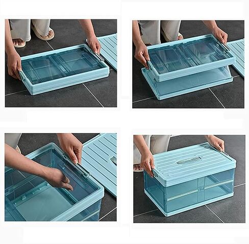 Clear Foldable Storage Bins with Lids Plastic Collapsible Box Portable Stackable Grocery Books Container Folding Latching Crate for Indoor Outdoor Car Trunk (All White) in Saudi Arabia