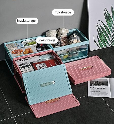 Clear Foldable Storage Bins with Lids Plastic Collapsible Box Portable Stackable Grocery Books Container Folding Latching Crate for Indoor Outdoor Car Trunk (All White) in Saudi Arabia
