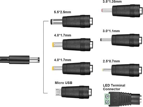 12V 3A Power Supply Adapter with 8 Selectable Adapter Tips for DC12V Home Electronics, LED Strip Light, CCTV Camera, Routers, Speakers in Kuwait