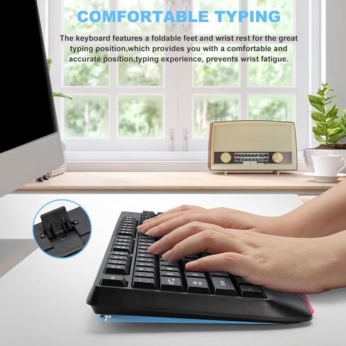 Wireless Keyboard and Mouse Combo, 2.4G Full-Size Ergonomic Computer Keyboard with Wrist Rest and 3 Level DPI Adjustable Wireless Mouse for Windows, Mac Desktop/Laptop/PC/PS in Kuwait