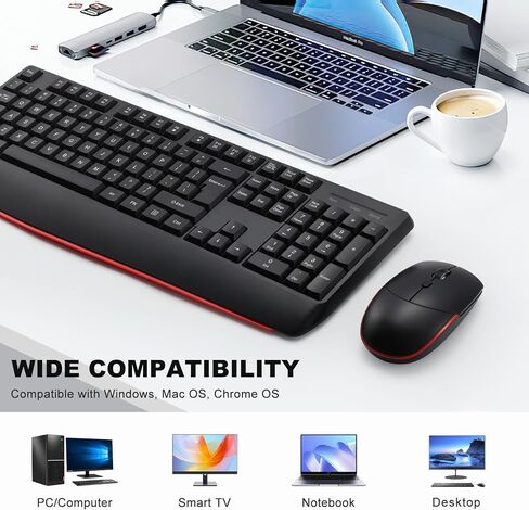 Wireless Keyboard and Mouse Combo, 2.4G Full-Size Ergonomic Computer Keyboard with Wrist Rest and 3 Level DPI Adjustable Wireless Mouse for Windows, Mac Desktop/Laptop/PC/PS in Kuwait