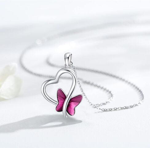 Butterfly Necklace 925 Sterling Silver Heart Butterfly Pendant Necklace with Moonstone Crystal Butterfly Jewelry Gifts for Women Girls in Kuwait