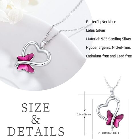 Butterfly Necklace 925 Sterling Silver Heart Butterfly Pendant Necklace with Moonstone Crystal Butterfly Jewelry Gifts for Women Girls in Kuwait