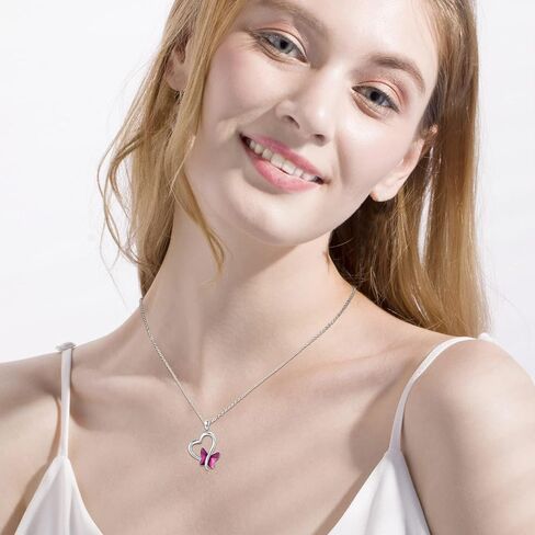 Butterfly Necklace 925 Sterling Silver Heart Butterfly Pendant Necklace with Moonstone Crystal Butterfly Jewelry Gifts for Women Girls in Kuwait
