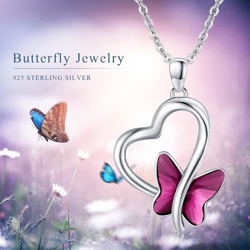 Butterfly Necklace 925 Sterling Silver Heart Butterfly Pendant Necklace with Moonstone Crystal Butterfly Jewelry Gifts for Women Girls in Kuwait